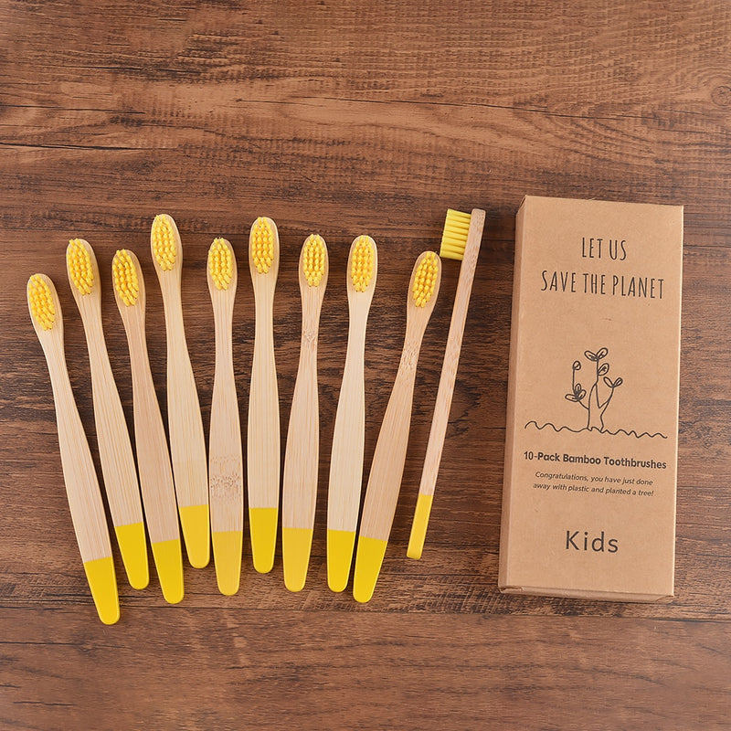 😁 Escova Infantil de Bambu - Kit com 10 escovas de dentes para crianças - Tons pastéis