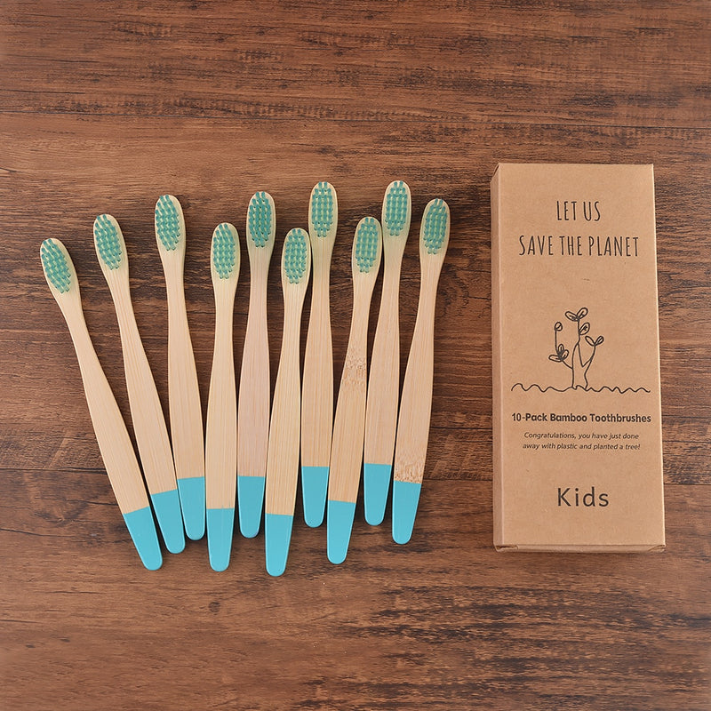 😁 Escova Infantil de Bambu - Kit com 10 escovas de dentes para crianças - Tons pastéis