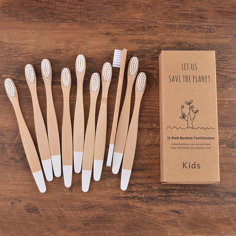 😁 Escova Infantil de Bambu - Kit com 10 escovas de dentes para crianças - Tons pastéis