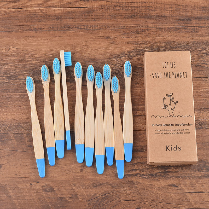 😁 Escova Infantil de Bambu - Kit com 10 escovas de dentes para crianças - Tons pastéis