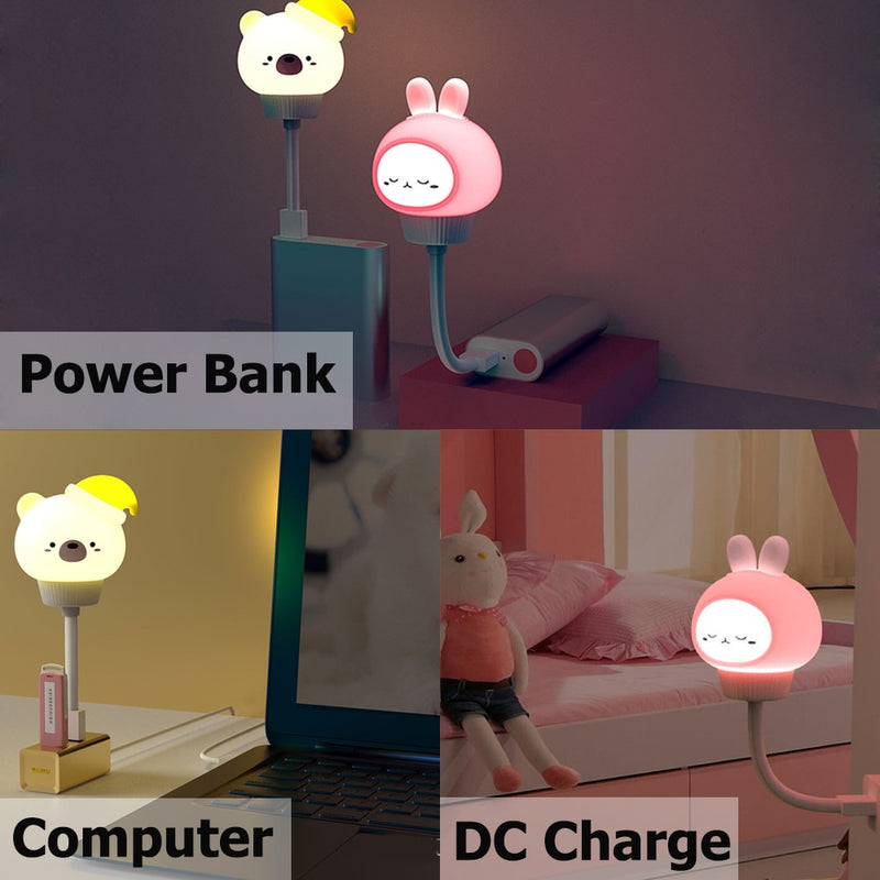 💡Abajur / mini luminária infantil de led portátil com entrada USB e controle remoto para quarto de bebê / criança