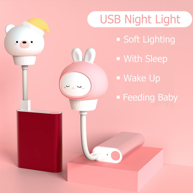 💡Abajur / mini luminária infantil de led portátil com entrada USB e controle remoto para quarto de bebê / criança