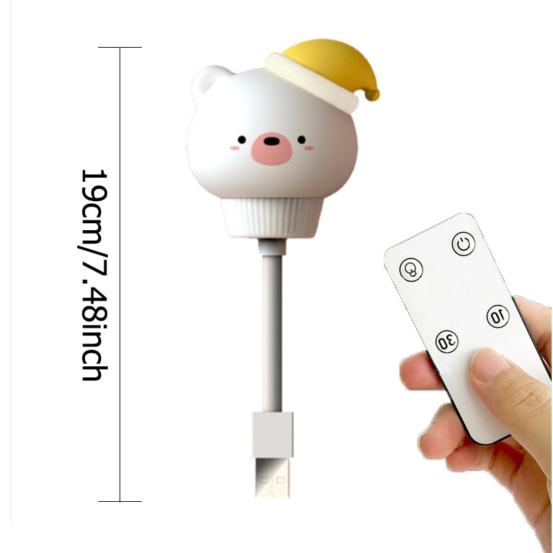 💡Abajur / mini luminária infantil de led portátil com entrada USB e controle remoto para quarto de bebê / criança