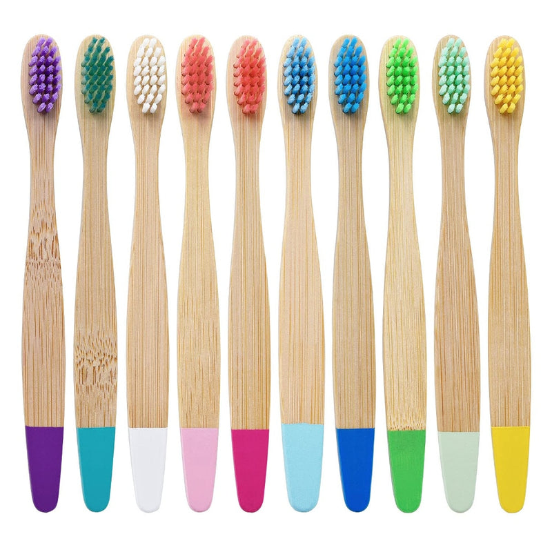 😁 Escova Infantil de Bambu - Kit com 10 escovas de dentes para crianças - Tons pastéis