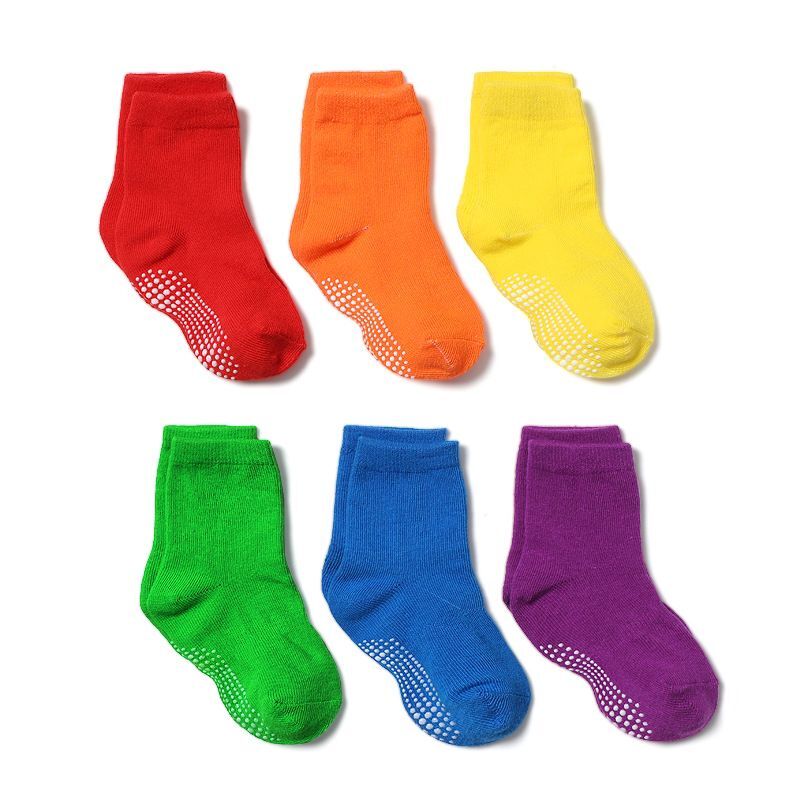 Kit infantil com 6 pares de meias coloridas antiderrapantes para crianças de 0 a 2 anos