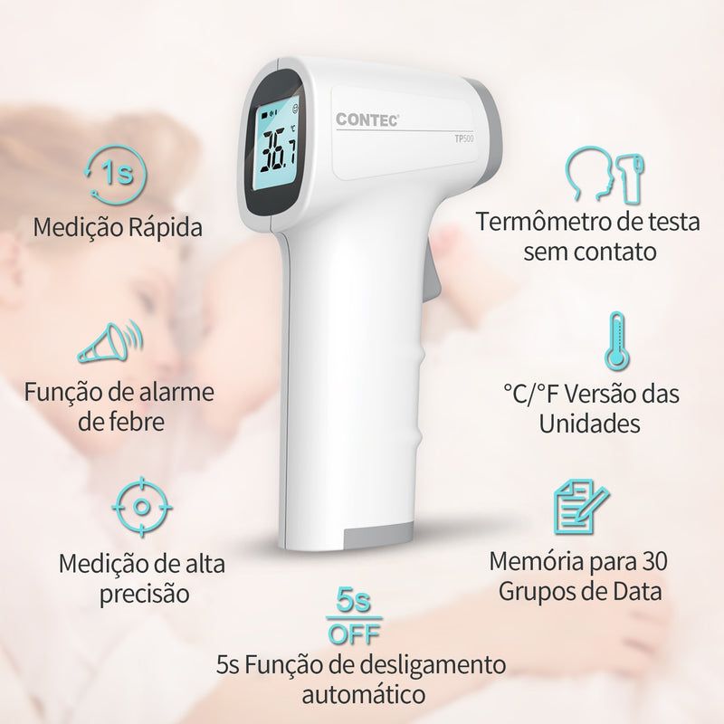 Termômetro digital de testa Contec para medir a temperatura de bebês, crianças e adultos sem contato